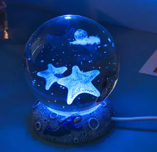 Marine Animals Crystal Ball 3D  with Resin Sphere Stand Base