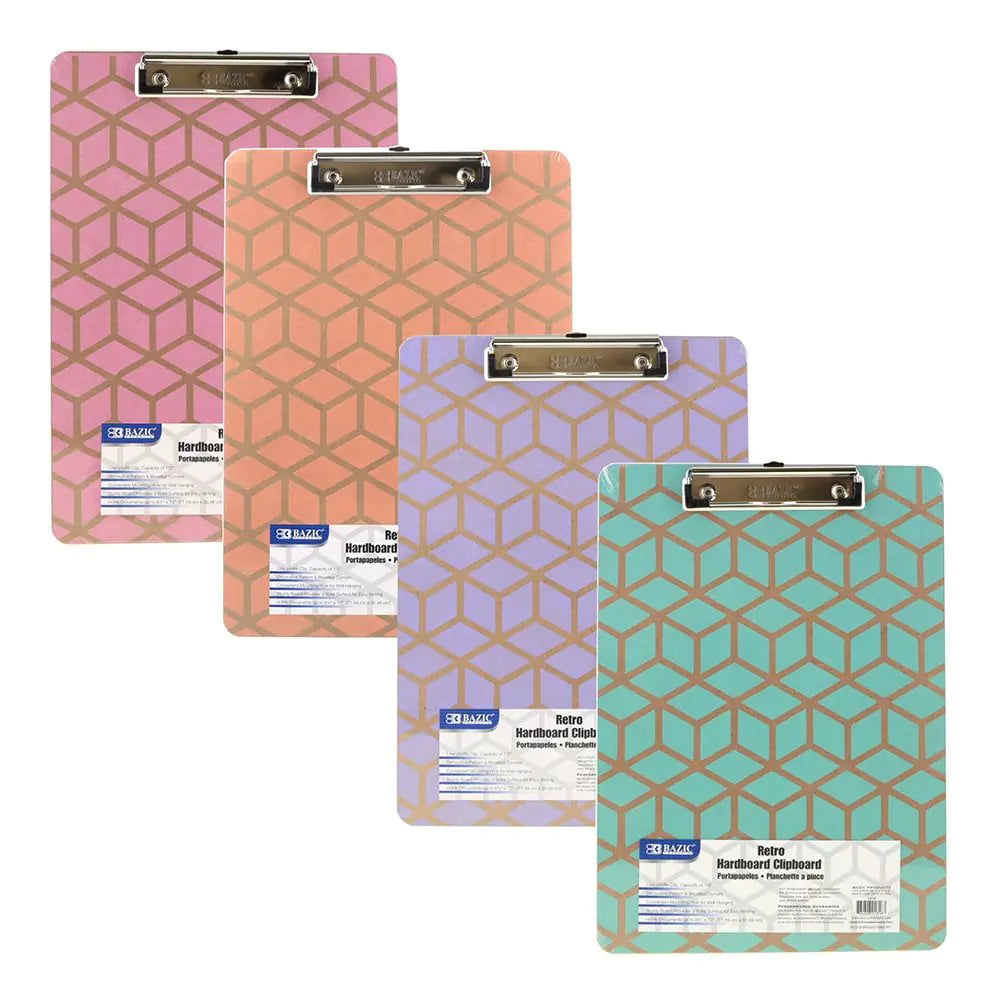 Standard Size Retro Honeycomb Hardboard Clipboard w/ Low Profile Clip - Random Color