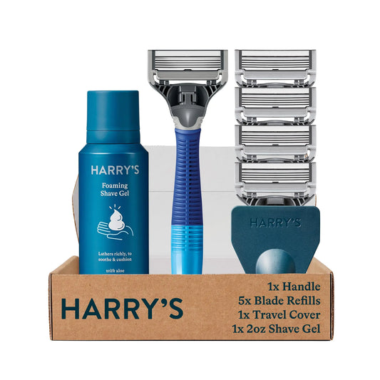 Harry's Razors for Men - Men's Razor Set with 5 Razor Blade Refills, Travel Blade Cover, 2 oz Shave Gel (Ocean Blue) Ocean 8 Piece Set