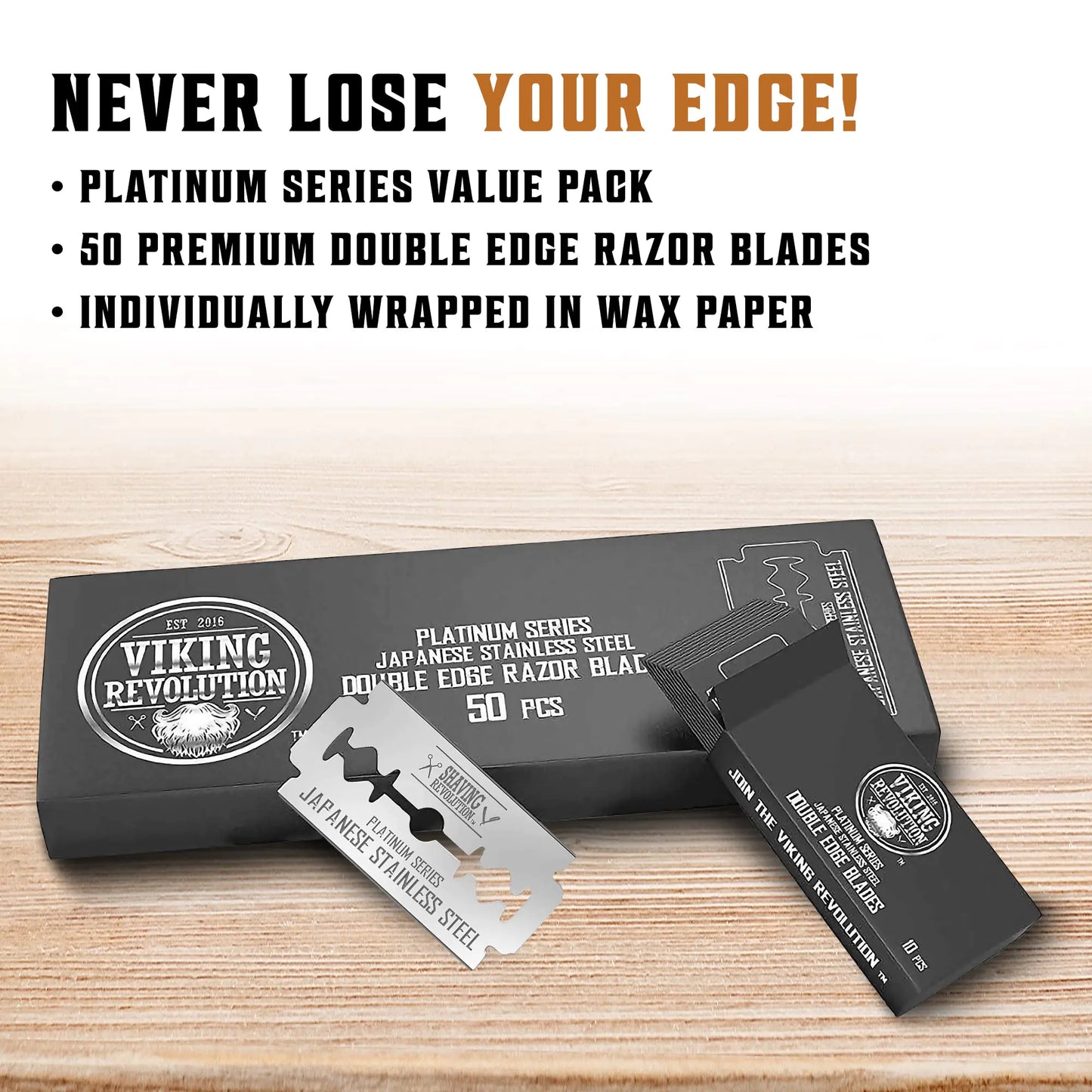 50 Count Double Edge Razor Blades - Men's Safety for Shaving Platinum Japanese Stainless Steel a Smooth, Precise and Clean Shave 50 Count (Pack of 1)