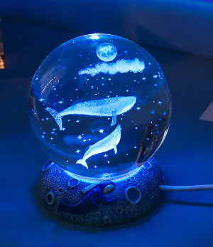 Marine Animals Crystal Ball 3D  with Resin Sphere Stand Base