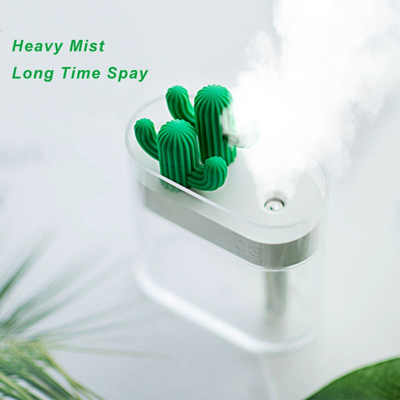 Ultrasonic Air Humidifier Clear Cactus Color Light USB Essential Oil Diffuser Car Purifier Aroma Diffusor Anion Mist Maker