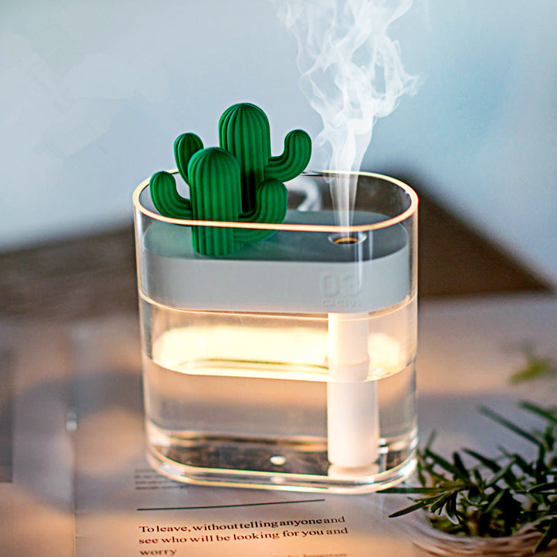 Ultrasonic Air Humidifier Clear Cactus Color Light USB Essential Oil Diffuser Car Purifier Aroma Diffusor Anion Mist Maker